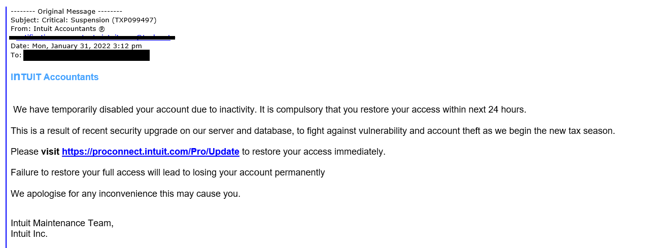 PHISHING EMAIL: Critical: Suspension (TXP099497) PHISHING EMAIL: Critical: Suspension (TXP099497)