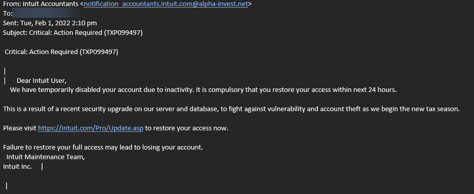 PHISHING EMAIL: Critical: Action Required (TXP099497) PHISHING EMAIL: Critical: Action Required (TXP099497)