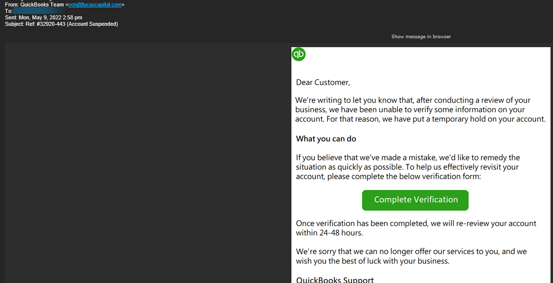 PHISHING EMAIL: Ref: #32920-443 (Account Suspended) PHISHING EMAIL: Ref: #32920-443 (Account Suspended)