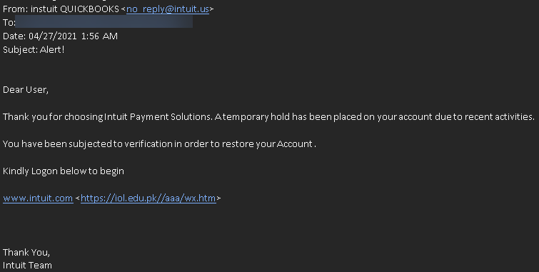 PHISHING EMAIL: Alert ! PHISHING EMAIL: Alert !